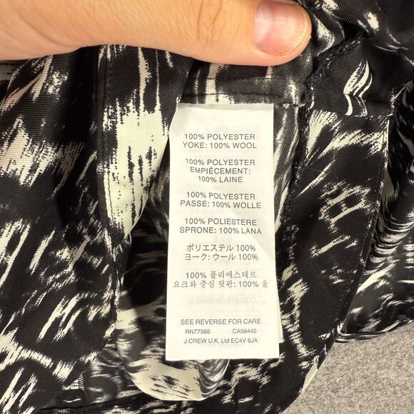 J. Crew Blouse Women 0 Black Geometric Long Sleeve Zipper Crew Neck Casual - Picture 4 of 7